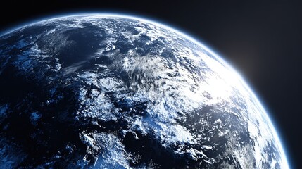 Obraz premium Abstract space view of cloud-covered Earth with blue tones on black background, high-resolution planetary science template for astronomy education and space-themed media.