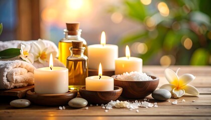 Spa scene with candles, oils, and flowers (1)