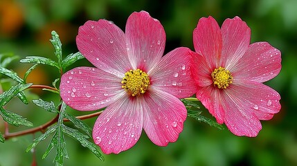Obraz premium Two Dark Pink Flowers with White Veining Close Up