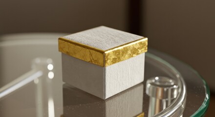 White gift box with gold trim