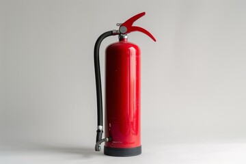 Fototapeta premium Single red fire extinguisher isolated on clean white background, safety concept, commercial use, mockup ready.