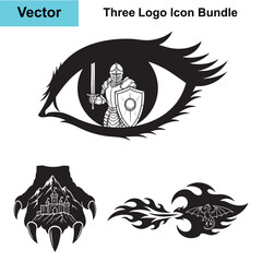 A Collection of Dragon Negative Space Logos with Knight and Castle