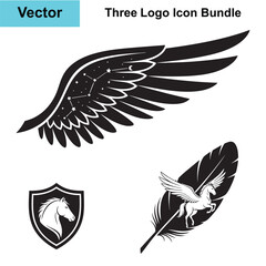 A Collection of Pegasus Themed Negative Space Logos with Wing and Shield