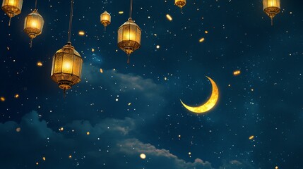 Fototapeta premium Peaceful Islamic Night with Crescent Moon