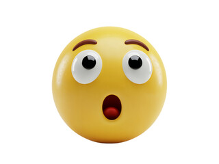 Fototapeta premium Surprised yellow emoji face with wide eyes and open mouth expressing shock and astonishment isolated on transparent background