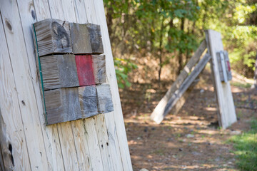 Close up of the center of a homemade wooden archery target