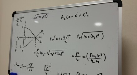 Math equations and graphs on whiteboard
