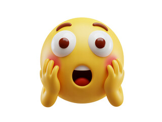 Fototapeta premium Emoticon with wide eyes and open mouth hands on cheeks expressing surprise and shock isolated on transparent background
