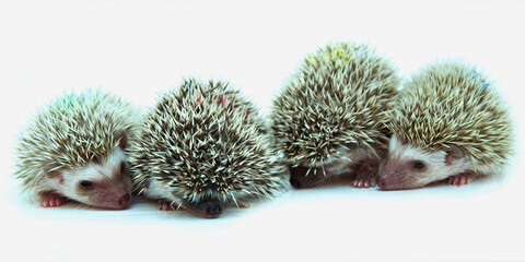 Three Baby Hedgehogs on White Background