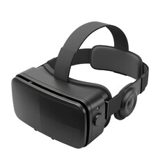 Sleek matte black VR headset with adjustable head strap and focus dial angled view.