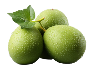 Fresh Green Apples with Water Droplets on a Transparent Background