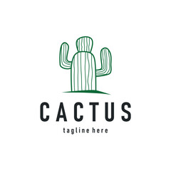 Simple cactus plant logo, desert plant line design as a decorative template design for a business brand or poster illustration