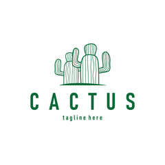 Simple cactus plant logo, desert plant line design as a decorative template design for a business brand or poster illustration