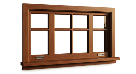 Detailed Woodworker's Craft: Classic Wooden Window Frame on White Background