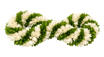Jasmine Garland Presents Infinity Symbol with Green Leaves on Transparent Background, Isolated