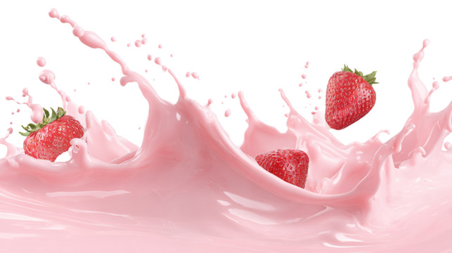 Milk splash with strawberries isolated on white