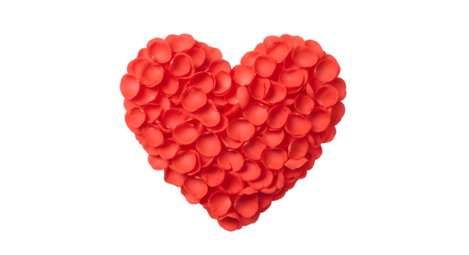 Heart Shape Made of Red Rose Petals on Transparent Background Symbolizes Love and Romance