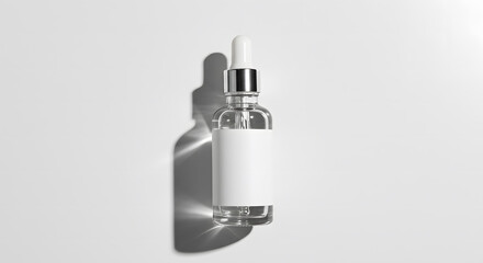 Empty Skincare Dropper Bottle for Serums or Oils on Minimalist White Surface