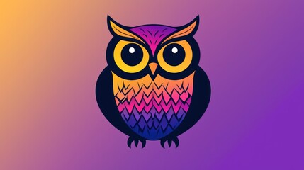 Fototapeta premium Colorful cartoon owl, vibrant gradient background, graphic design, digital art, whimsical