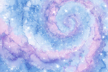 幻想的な宇宙風スパイラルと星のきらめき背景