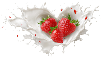Milk splash with strawberries isolated on white