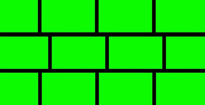 Animation of several film clips. green screen in one screen. move left and right.