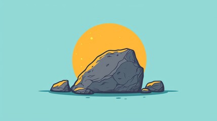 Cartoon rock illustration, sunny landscape, simple graphic