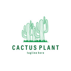 Obraz premium Simple cactus plant logo, desert plant line design as a decorative template design for a business brand or poster illustration