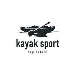 Kayak logo water sport boat design with a simple and minimalist paddle a symbol concept for rowing boat sports as a template or poster illustration