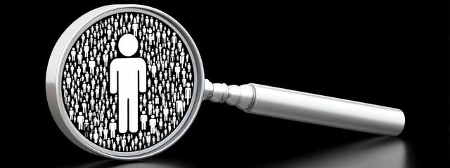 White Magnifying Glass Revealing Figure in Data on Black Background