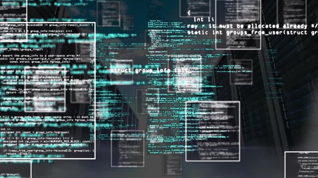 Code window appearing triggers panels fading drifting forming grid representing code flow