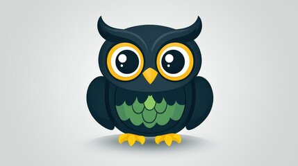 Obraz premium Cute cartoon owl, front view, simple design, for kids' materials