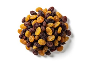 Obraz premium Pile of mixed dark and golden raisins on white dried fruit
