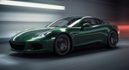 Obraz premium Emerald Green Sportscar Speeding Through Tunnel with Motion Blur
