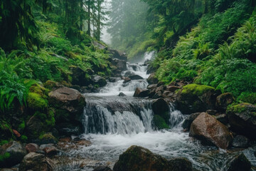 Fototapeta premium Forest waterfall scenery background