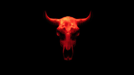 Menacing bull skull glowing red with dark background and eerie mood