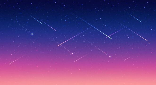 Vibrant cosmic display: Shooting stars streak across a colorful gradient sky