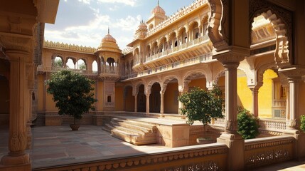 Fototapeta premium Majestic Indian Palace Courtyard: Architectural Marvel
