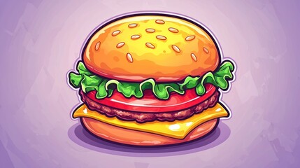 Cartoon burger graphic design, vibrant food illustration, suitable for menu, website, or print