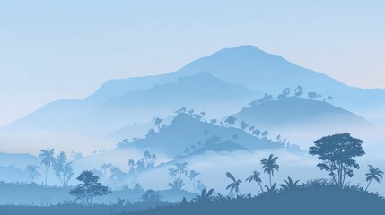 Naklejka premium Misty mountain range, tranquil landscape