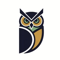 logo of a unique, abstract, geometric owl that symbolizes wisdom, vigilance, and intelligence.  sleek, minimal, sci-fi,  steampunk, clean, brand, branding, bird, cyber owl, robotic owl, digital owl