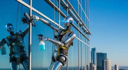 a robot cleaning the windows of a building