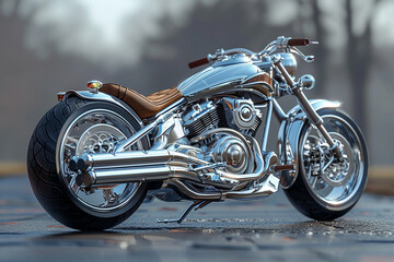 Obraz premium Realistic 3D Illustration of Retro Motorcycle with Shiny Chrome Detailing