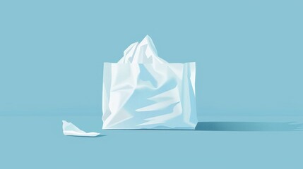 Crumpled white plastic bag on light blue background