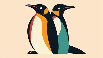 Fototapeta premium Abstract penguins, minimalist art, vibrant colors, soft background, stock photo