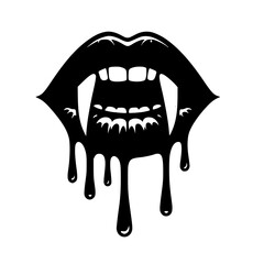 Minimalist Black Silhouette of a Vampire Fangs Mouth Halloween Clipart Design