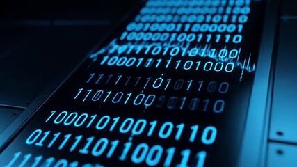 Diagonal data panel flickering binary code in rhythmic flashes before powering down - Powered by Adobe