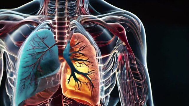 the intricate network of the human respiratory system as it is rendered in stunning transparency, revealing the delicate beauty of the lungs created with generative ai