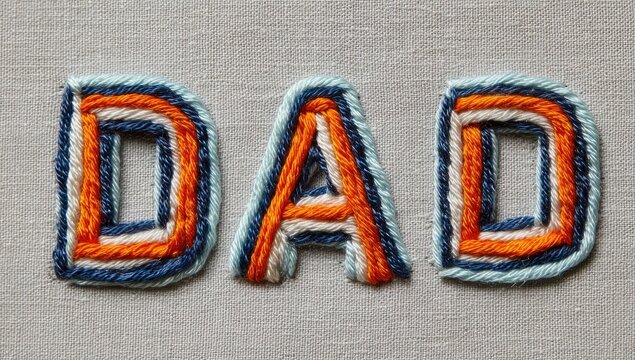 Embroidered DAD on fabric; Father's Day card
