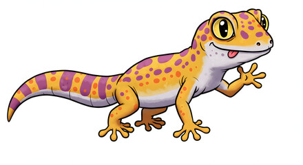 Obraz premium Happy gecko cartoon isolated on white background with colorful details